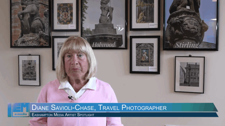 Diane Chase explaining her artwork